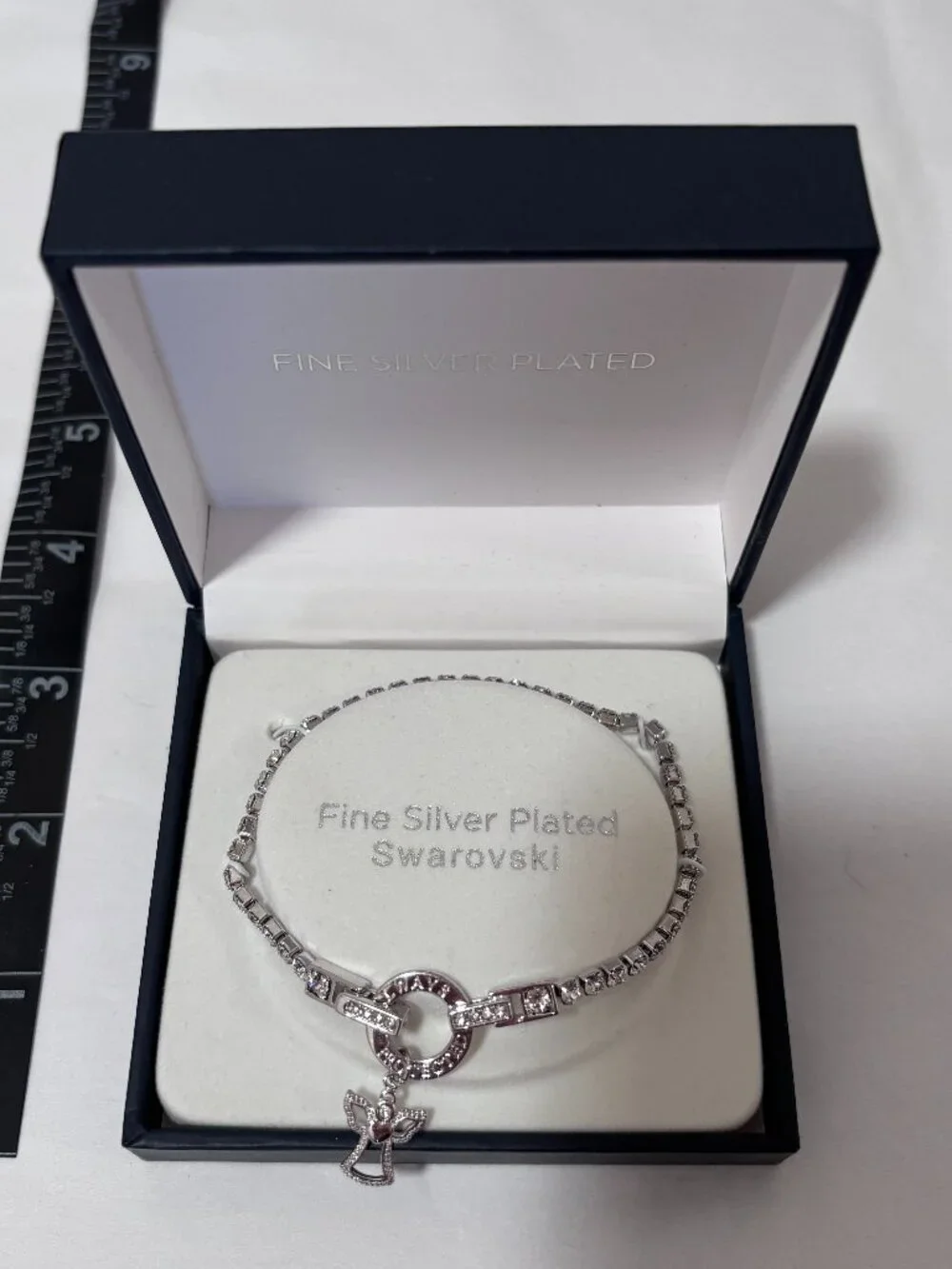 Fine Silver-Plated Faith Angel Charm Bracelet with Swarovski Crystals
